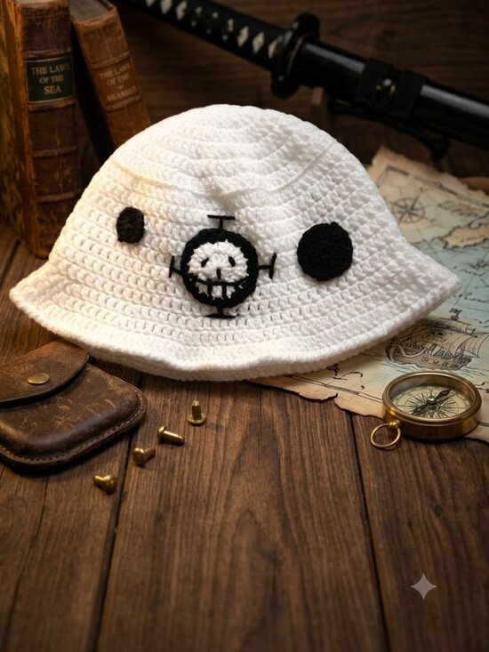 Crochet Trafalgar Law Bucket Hat, Handmade Anime Heart Pirates Jolly Roger main image 10